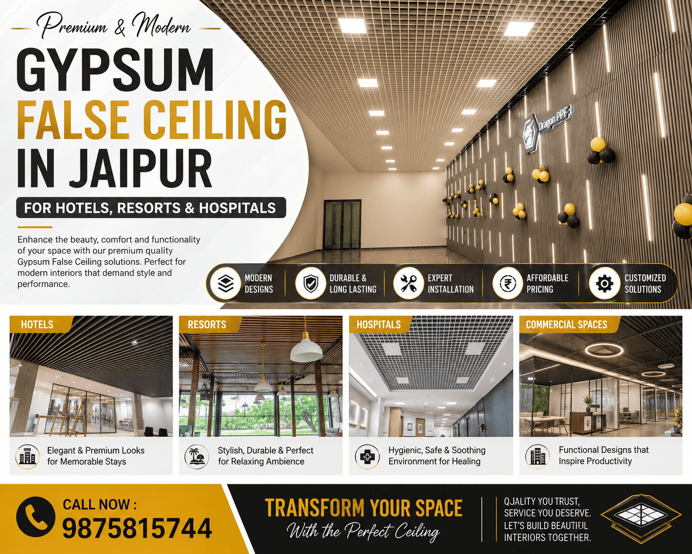 Gypsum False Ceiling in Jaipur for Hotels, Resorts & Hospitals