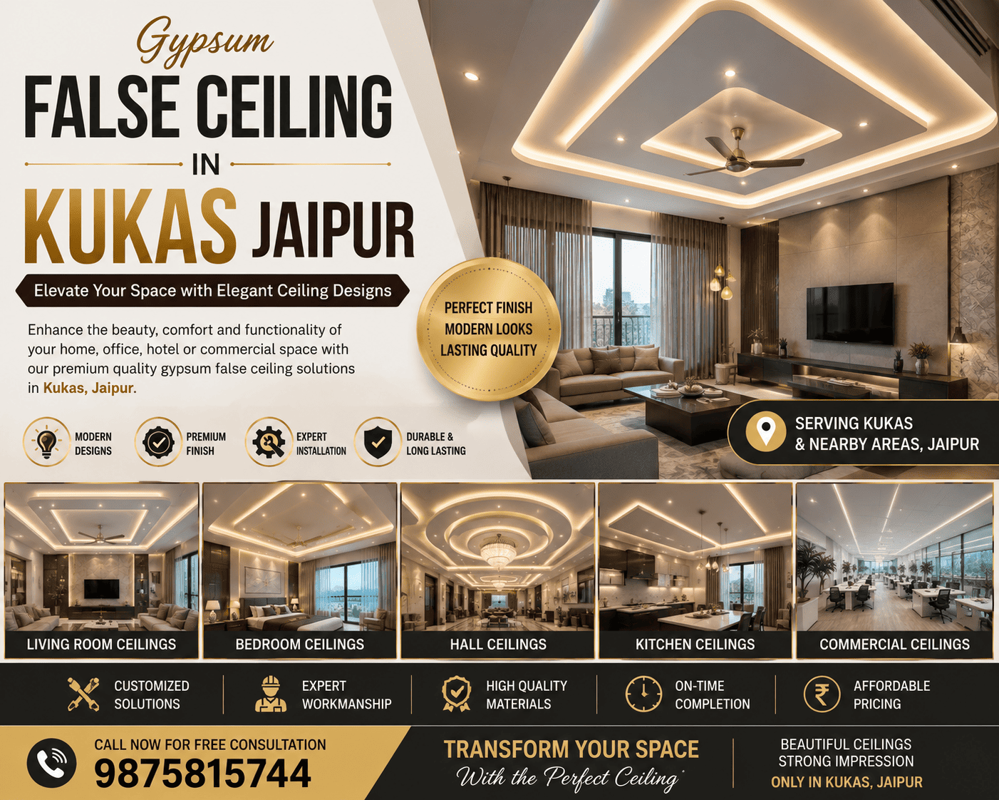 Gypsum False Ceiling in Kukas Jaipur 
