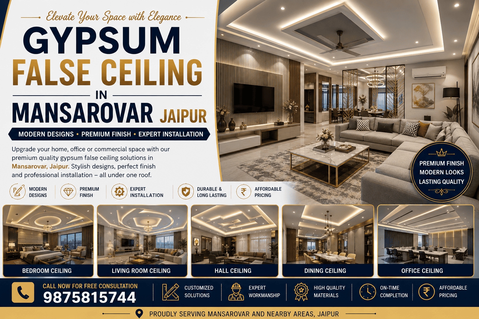 Gypsum False Ceiling in Mansarovar Jaipur