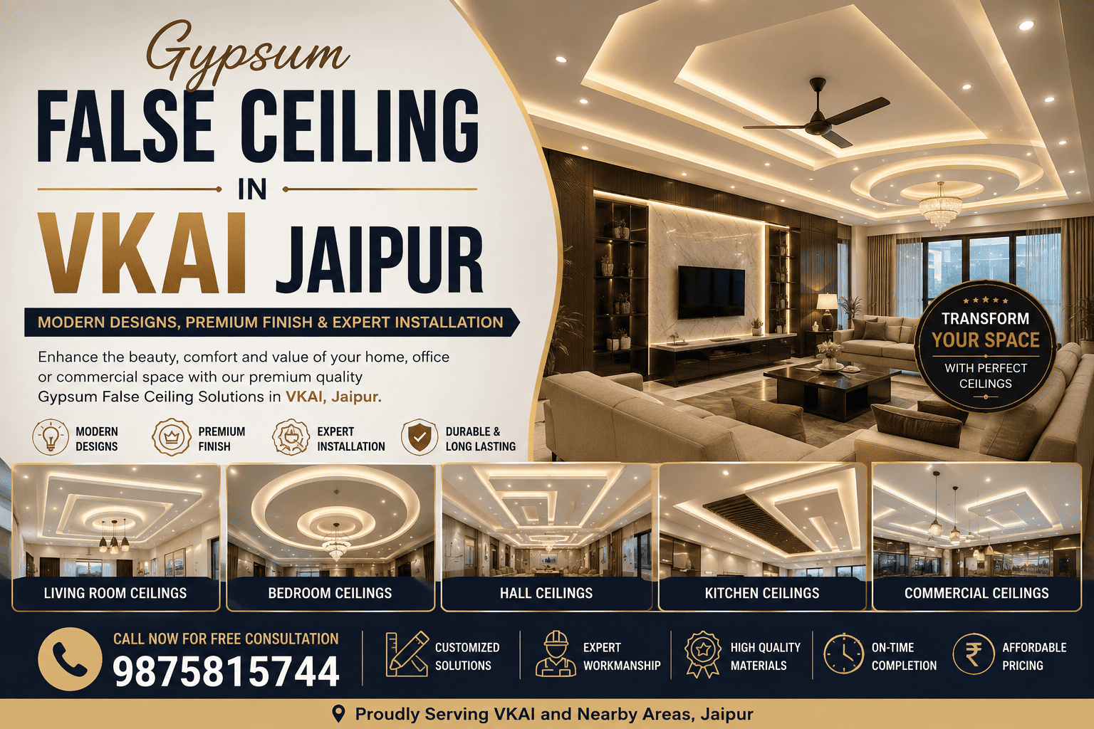 Gypsum False Ceiling in VKAI Jaipur